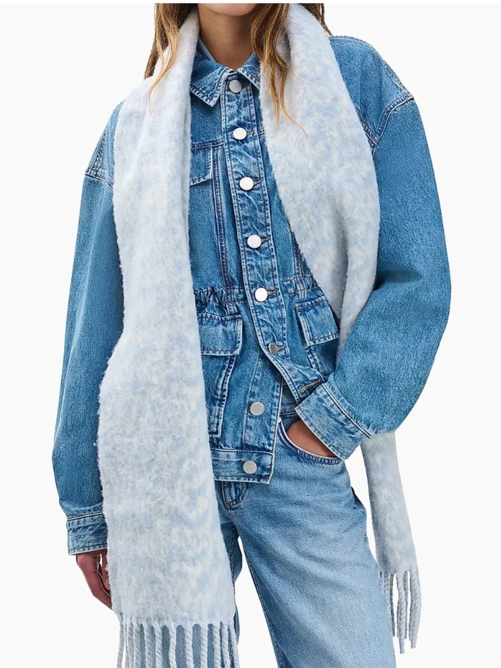 rag & bone Nora Twisty Alpaca Wool Blend Scarf, Sky Blue, NEW with tags